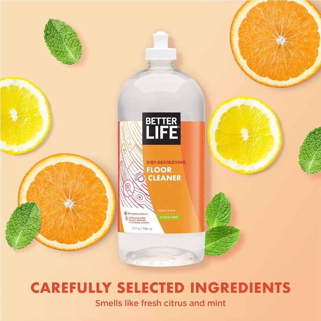 Better Life Floor Cleaner - Liquid Multipurpose Cleaner for Wood, Tile, Laminate, Vinyl, Bamboo - Hardwood Floor Cleaner for Mopping - Citrus Mint, 32 Fl Oz (Pack of 2)