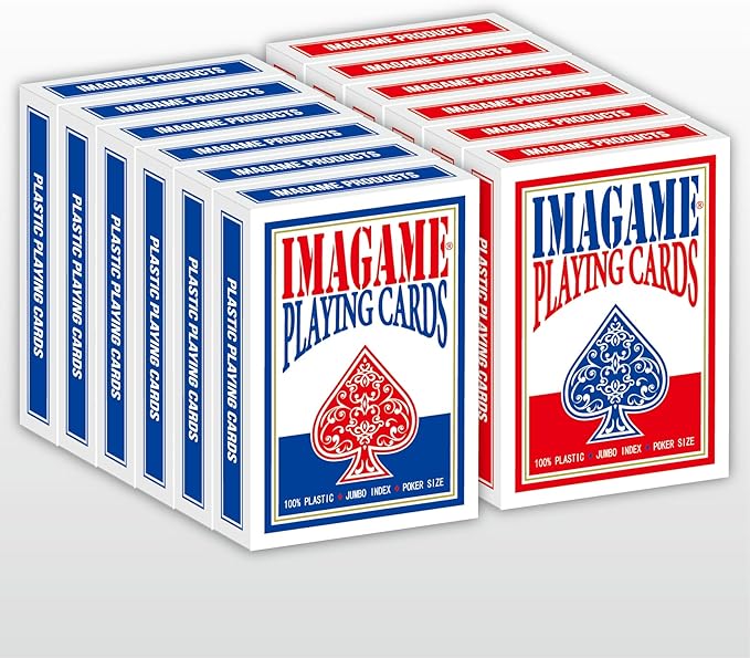Plastic Playing Cards, Poker Size, Excellent Quality, Jumbo Index, Waterproof & Washable, Perfect for Texas Hold’em Poker, 6 Blue Deck & 6 Red Deck