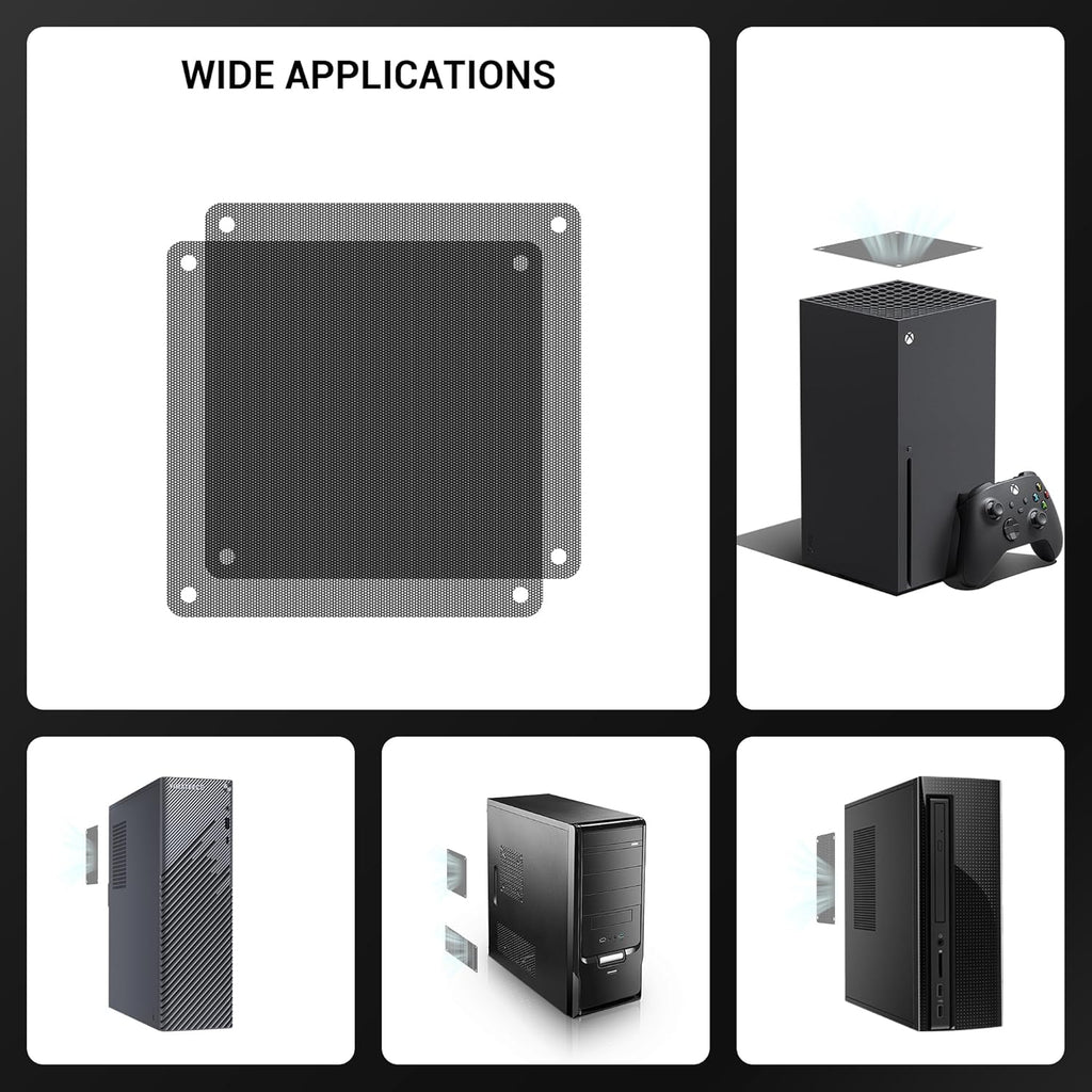140mm Fan Dust Filter PC, 10Pack PVC Computer Dust Filter Mesh Dustproof Case Cover PC Cooler Fan Filter Grills with 40pcs Screws for Computer Cooler (PVC, 140 * 140mm, 10pcs, Black)