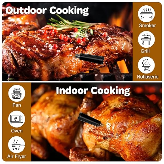 Real-Time Alerts Wireless Meat Thermometer - Smart Bluetooth Meat Probe for Grill, BBQ, Oven, Smoker - Long Range Bluetooth, Accuracy Temp, Dishwasher Clean, Waterproof - Perfect for BBQ Lovers