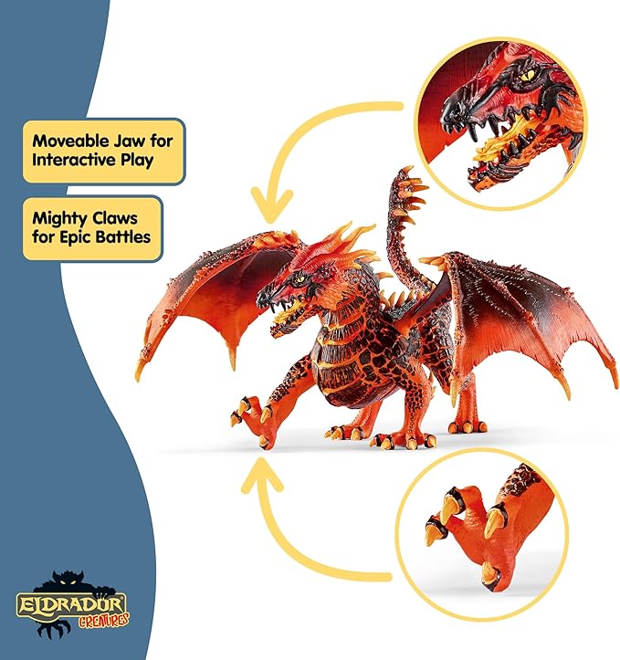 Schleich Eldrador Creatures - 8" Lava Dragon Toy - Movable Wing Action Figure for Boys and Girls - Mythical Creature Figures - Fantasy Beast Figurine - Red Monster Dragon Toys - Kids Ages 7+ | 70138