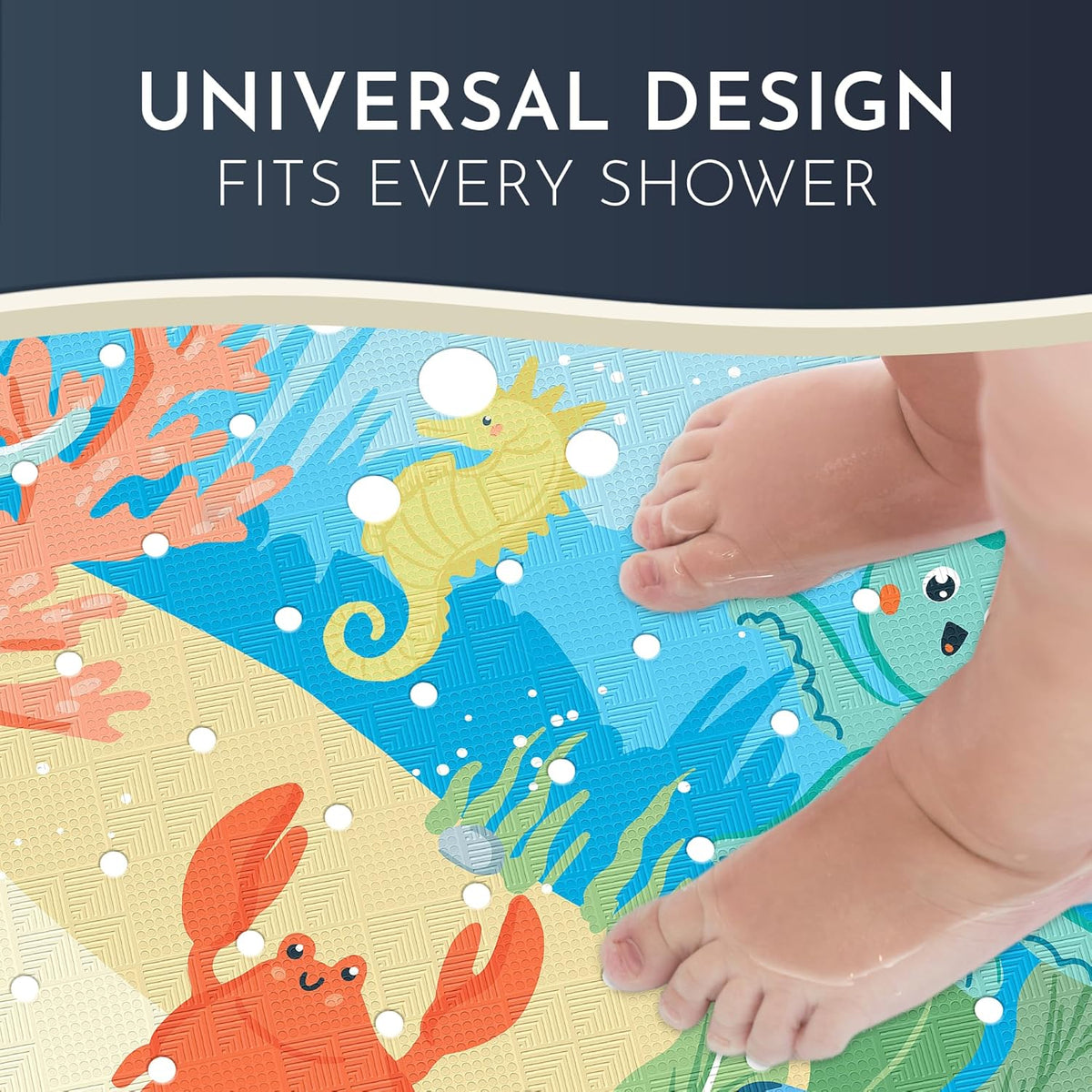 Homerella Anti Slip Shower Mat | Anti Mold Non Slip Bathtub Mat for Inside Shower | Square Floor Shower Mat 21 x 21 inch with Suction Cups for Grip & Hooks Hanging and Quick Drying | Machine Washable