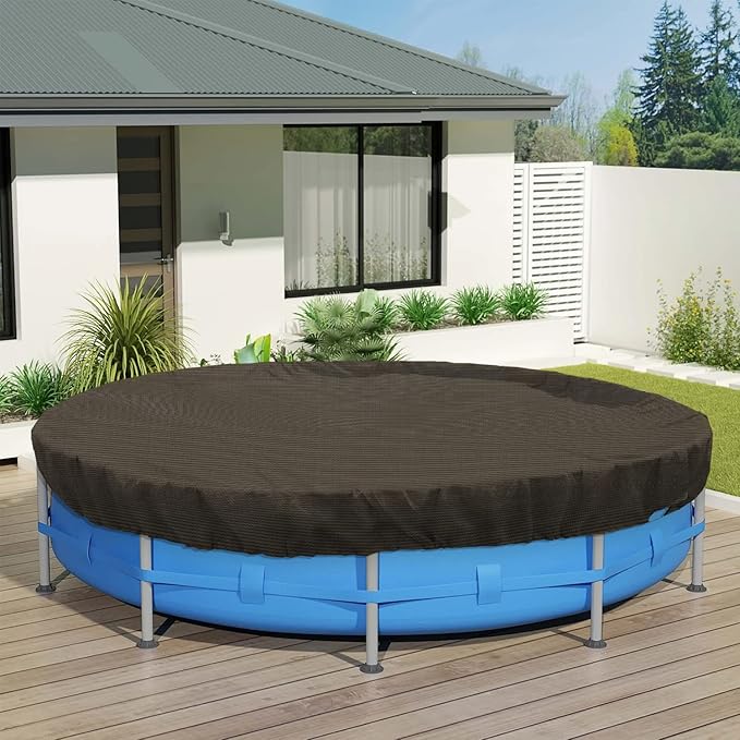 ECOOPTS 16 ft Round Pool Cover for Above Ground Pools, Swimming Pool Cover Protector Winter Safety Cover (Brown)