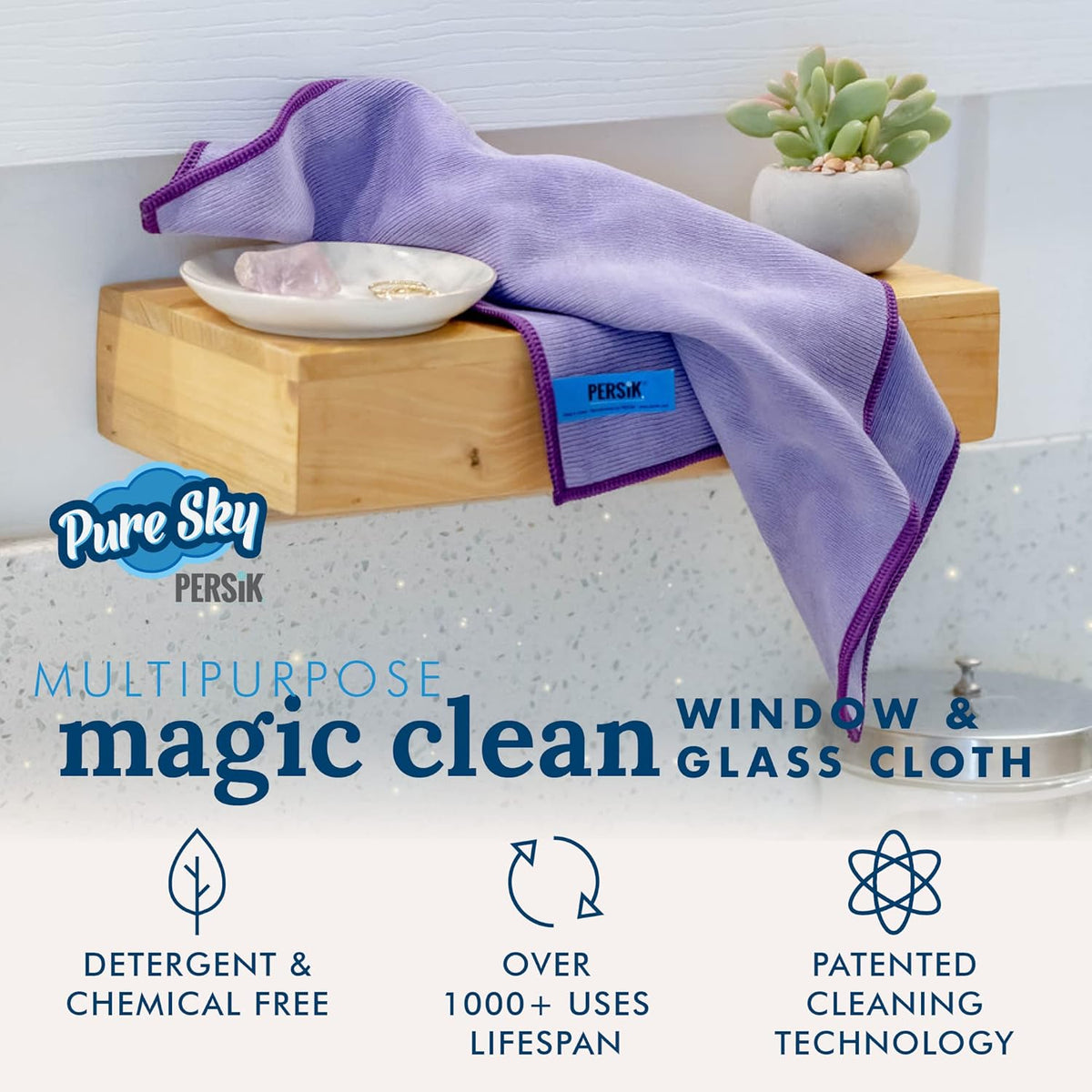 Pure-Sky Microfiber Cleaning Cloth - JUST ADD Water No Detergents Needed – Streak Free Magic Ultra Microfiber Polishing Towel - for Windows, Glass, Mirror and Screen - Leaves no Wiping Mark