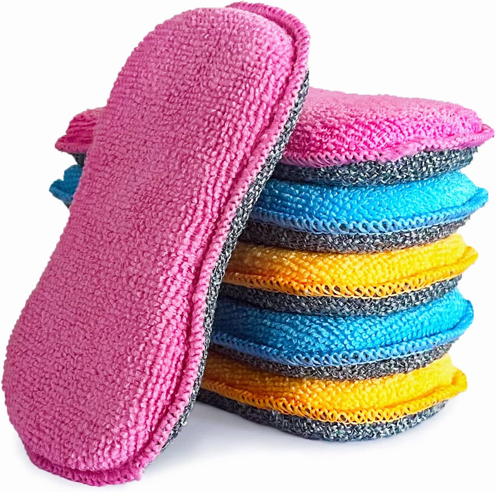 UPSTAR Dish Sponges Kitchen, Microfiber Cleaning Scrubber for Dishwashing, Sink, Basin and Multi-Pupose, Non-Scratch Pack of 6