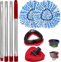 Spin Mop Handle,Mop Heads Replacements,Scrubber Mop Head and Mop Base Combo Set Compatible with Ocedar RinseClean 2-Tank Spin Mop,Mop Replace Head and Scrub Brush Set for Multi-Surface Hard Floor