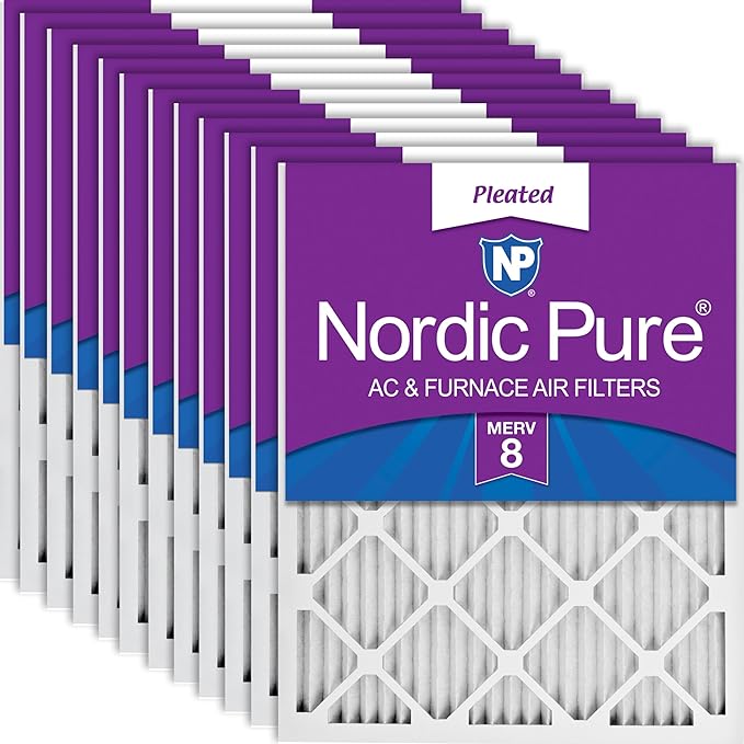 Nordic Pure 20x20x1 (Actual Size: 19 1/2 x 19 1/2 x 3/4) Pleated MERV 8 Air Filters 12 Pack
