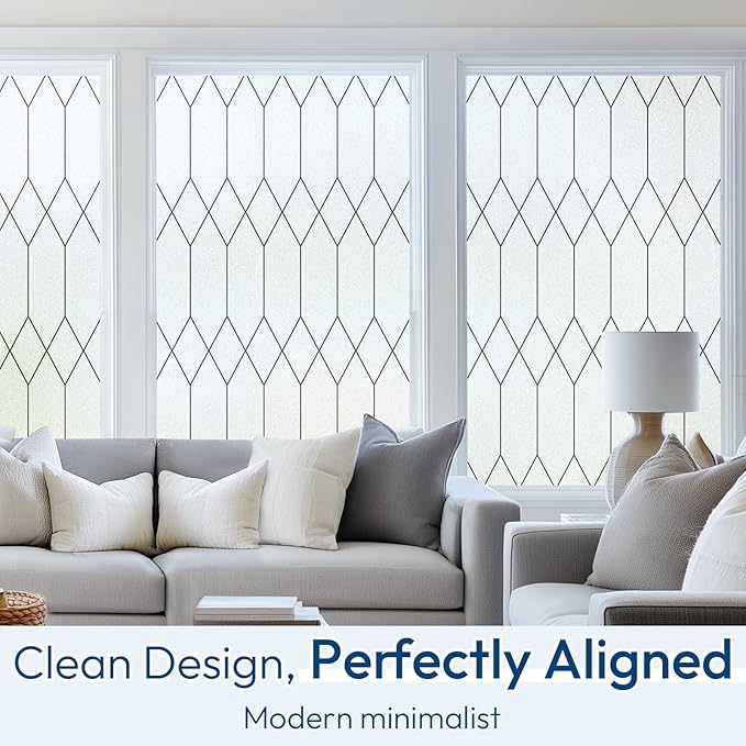 rabbitgoo Window Privacy Film for Glass Windows, Frosted Glass Cling with Decorative Moroccan Lattice, Removable Heat Control Sun Blocking Door Covering Sticker for Home Bathroom, 29.5 x 157.4 inches