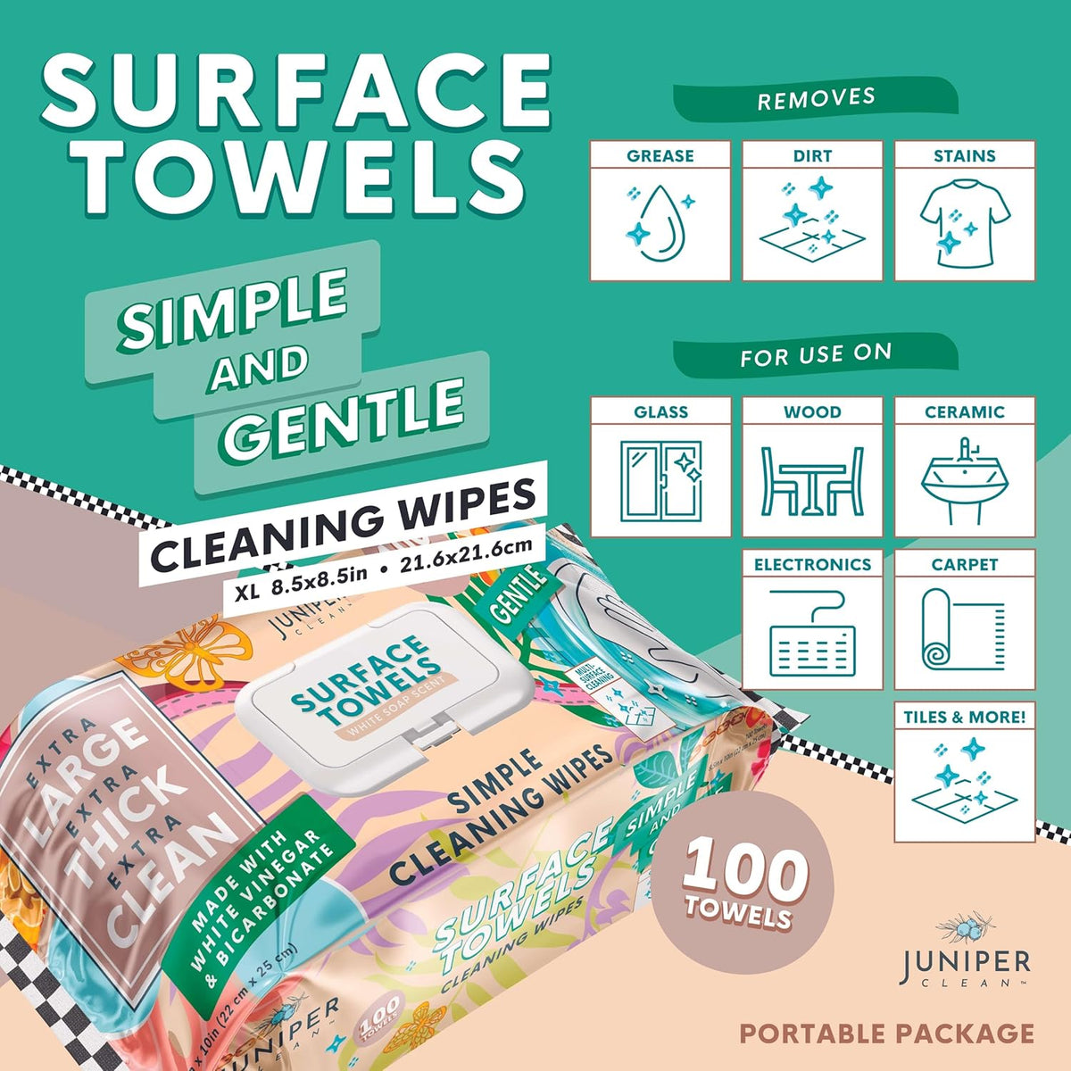 3 Packs Surface Cleaning Wipes, Thick & Large Dispose, All-Purpose Cleaner for Bathroom, Kitchen, Office, 300 Count Soft Flow, Biodegradable, White Soap Scent