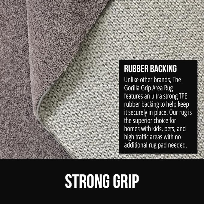 GORILLA GRIP Ultra Soft Washable Area Rug, 5x7, Stain and Slip Resistant Plush Thick Carpet for Bedroom Living Room, No Shed Floor Rugs, Pet Friendly, Dorm Essentials, Kids Nursery Home Decor, Gray