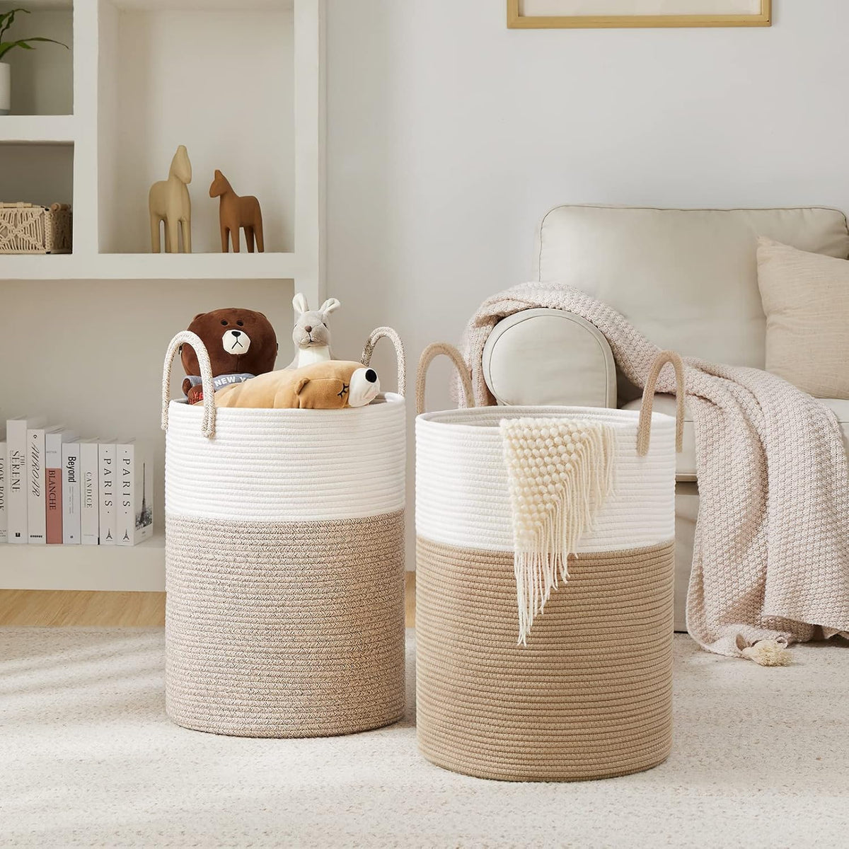 YOUDENOVA Woven Rope Laundry Hamper Basket, 72L Tall Luandry Basket, Baby Nursery Hamper for Blanket Storage in Bedroom-Large-Brown