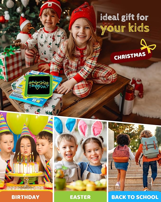 TEKFUN LCD Writing Tablet for Kids, Doodle Board Drawing Pad, Dinosaur Toys for Kids, Travel Toys for 3 4 5 6 Year Old Boys Girls, Easter Birthday Christmas Gifts (8.5in Green)