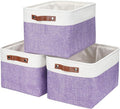 Storage Bins Large Fabric Storage Baskets for Shelves 3 Pack, Decorative Linen Closet Baskets with Handles for Organizing, Shelf, Clothes, Home, Office, 15x11x9.5Inches (Purple&White)