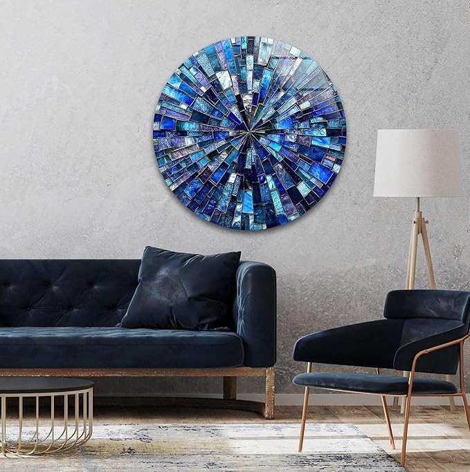 My Photostation.com 31.5''(80cm) Diameter Radiant Mosaic Burst Round Glass Wall Art Tempered Glass Printing Wall Decor Large Wall Art Wall Hangings