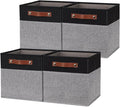 HNZIGE Fabric Cube Storage Baskets 11x11, Set of 4, Foldable Baskets with Handlesfor Organizer Closet(Black Gray)