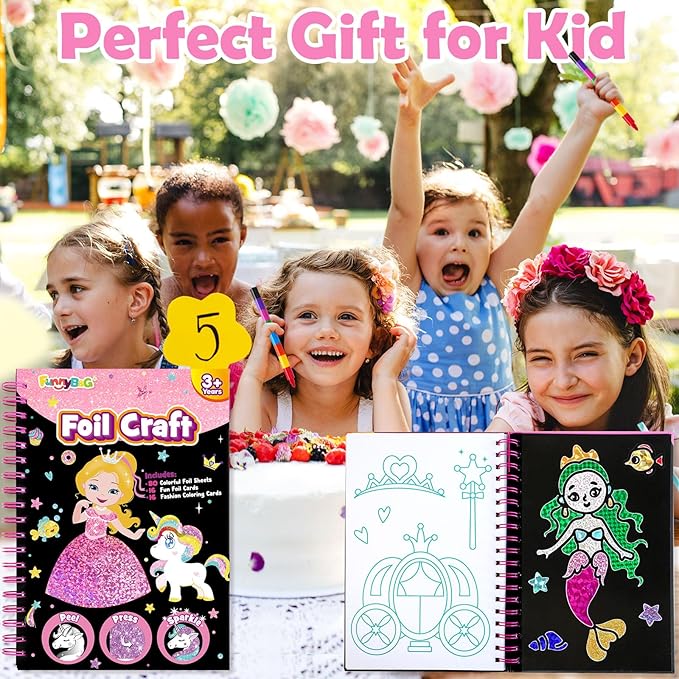 FUNNYB&G Foil Art Craft Activity for Kids - Halloween Crafts Gift Party Favors for Kids Fun Art Supplies Creative Birthday Gift Travel Toys for Girls Boys 4 5 6 7 8 9 Years Old(Princess)