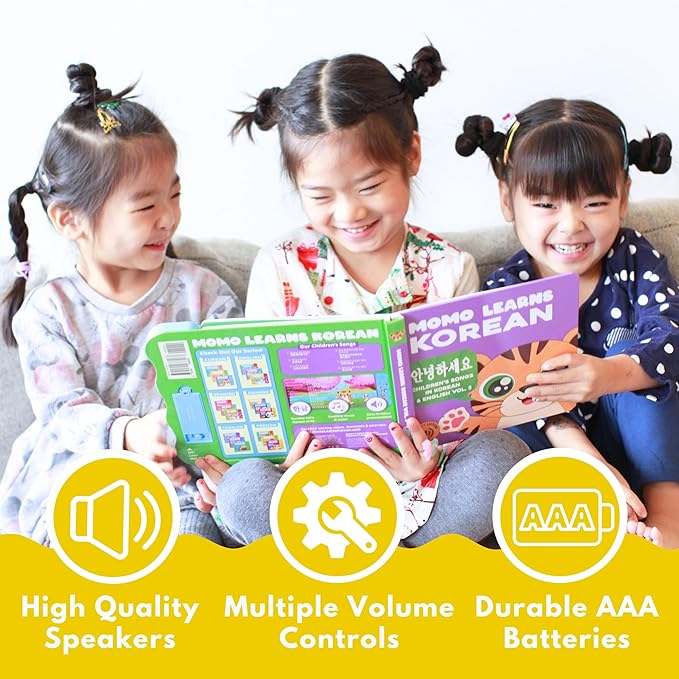 New! Learn Korean for Kids, Momo Learns Korean Vol. 2, Bilingual Korean Baby Book for Kids, Babies & Toddlers 1-3, Kids Board Book w/ Hangul, First Words & Songs, Language Toy for Preschoolers 0-3