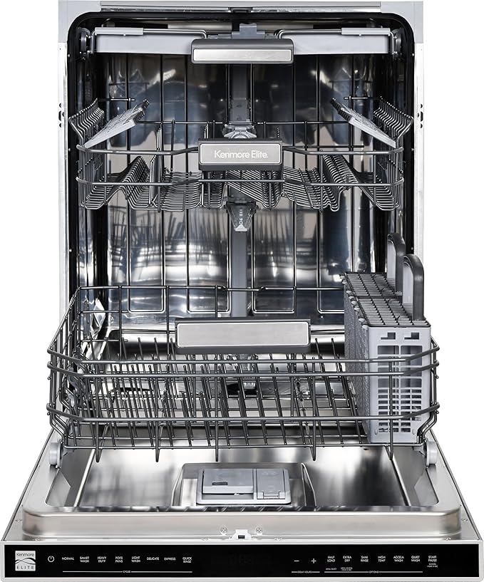 Kenmore Elite 24" Built-In Dishwasher - UltraWash Plus, TurboDry, QuietWash, SmartWash, TurboFlex Third Rack & Reach-Thru Handle - 15 Place Settings - 42 DBA - ENERGY STAR Certified - Stainless Steel