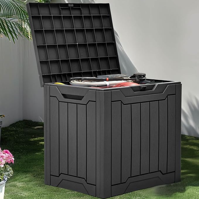 YITAHOME Outdoor Resin Storage Box 31 Gal, Water-resistant Patio Deck Box Outdoor Storage Box for Pillows, Garden Equipment, Securely Lockable, Black