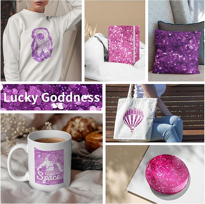 Sublimation Transfer Sheets for Tumblers Blanks Tshirts,Purple Glitter Sublimation Transfer Paper for Heat Press Machine,8pcs,12x12