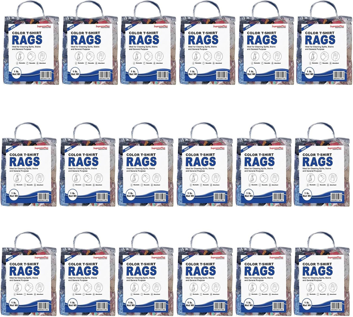 Premium Color Knit Cleaning Rags (1 lb. Bag - Pack of 24) – Shop Rags Bulk for Workshops, Mechanics, Painters, and Home Use, Multipurpose Cotton T-Shirt Rags