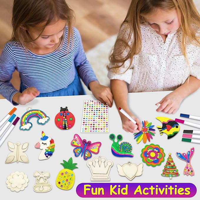 Wooden Magnets Painting Kit - Glow in The Dark - Arts & Crafts Supplies Painting Kit for Kids 4-8 8-12 - Family Crafts and Birthday Christmas Activities, Party Favors for Boys Girls Ages 4 5 6 7 8 9