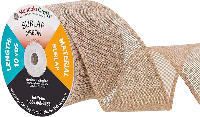Mandala Crafts Natural Burlap Ribbon 2.5 Inches Wide Jute Ribbons for Crafts - 20 Yds Roll Rustic Burlap Wrap Trim Ribbons for Wreaths Bows Wedding Party Decoration