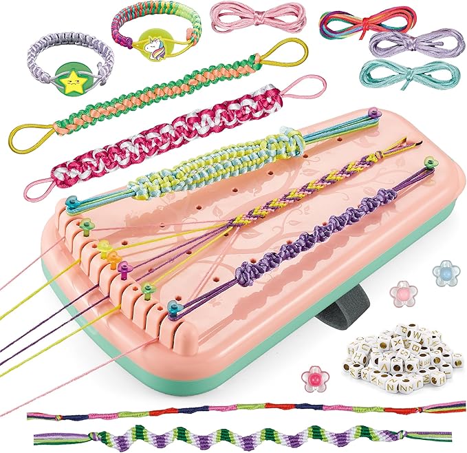 Chilpals Friendship Bracelet Making Kit for Girls,Arts and Crafts for Kids Ages 8-12,Birthday Gifts Ideas for Girl 7 8 9 10 11 Year Old - 2 in 1 Bracelets String Maker Toys Set (Pink)