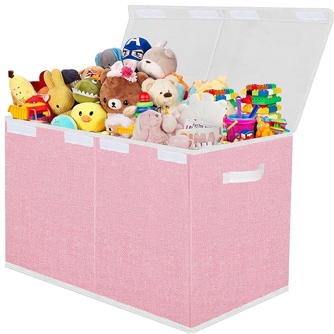 Toy Storage Box for Girls, Large Kids Toy Chest Boxes Organizers and Storage with Lids & Handles for Nursery,Playroom 24.5"x13"x16"(Pink)