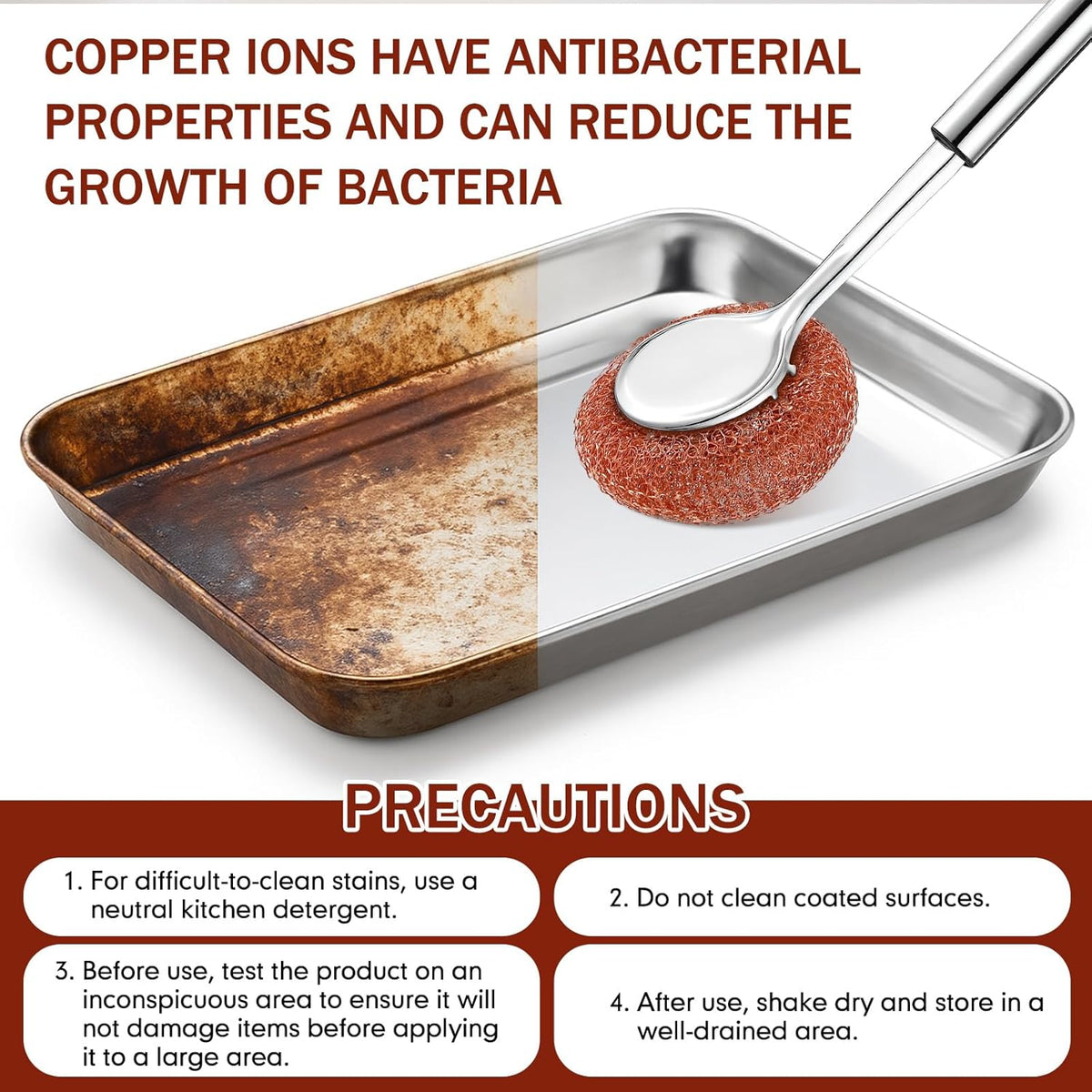 5 Pcs Copper Coated Scourers Copper Scrubbing Pads Scouring Pads 1 PC Steel Wool Scrubber Dish Brush Set with Handle Deep Cleaning Scrubber Silver for Kitchen Cleaning Dishes Pots Pans
