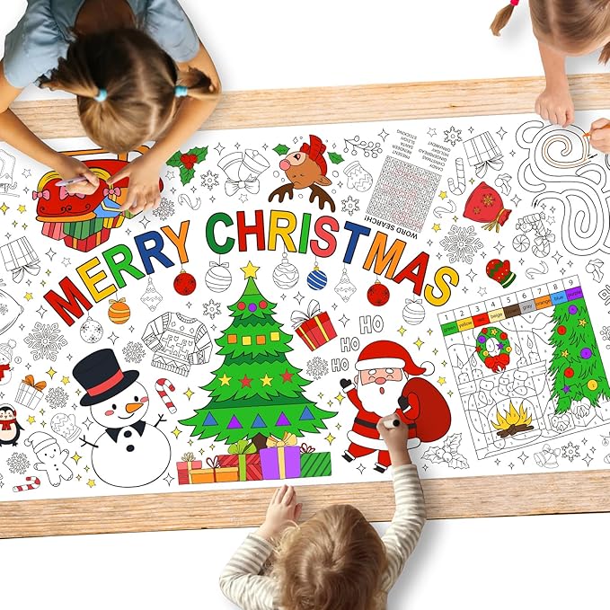 Gatherfun Christmas Decorations - Versatile 31.5 x 72 Inches Activity Poster, Merry Christmas Party Coloring Banner/Table Cover for School Parties and Special Events