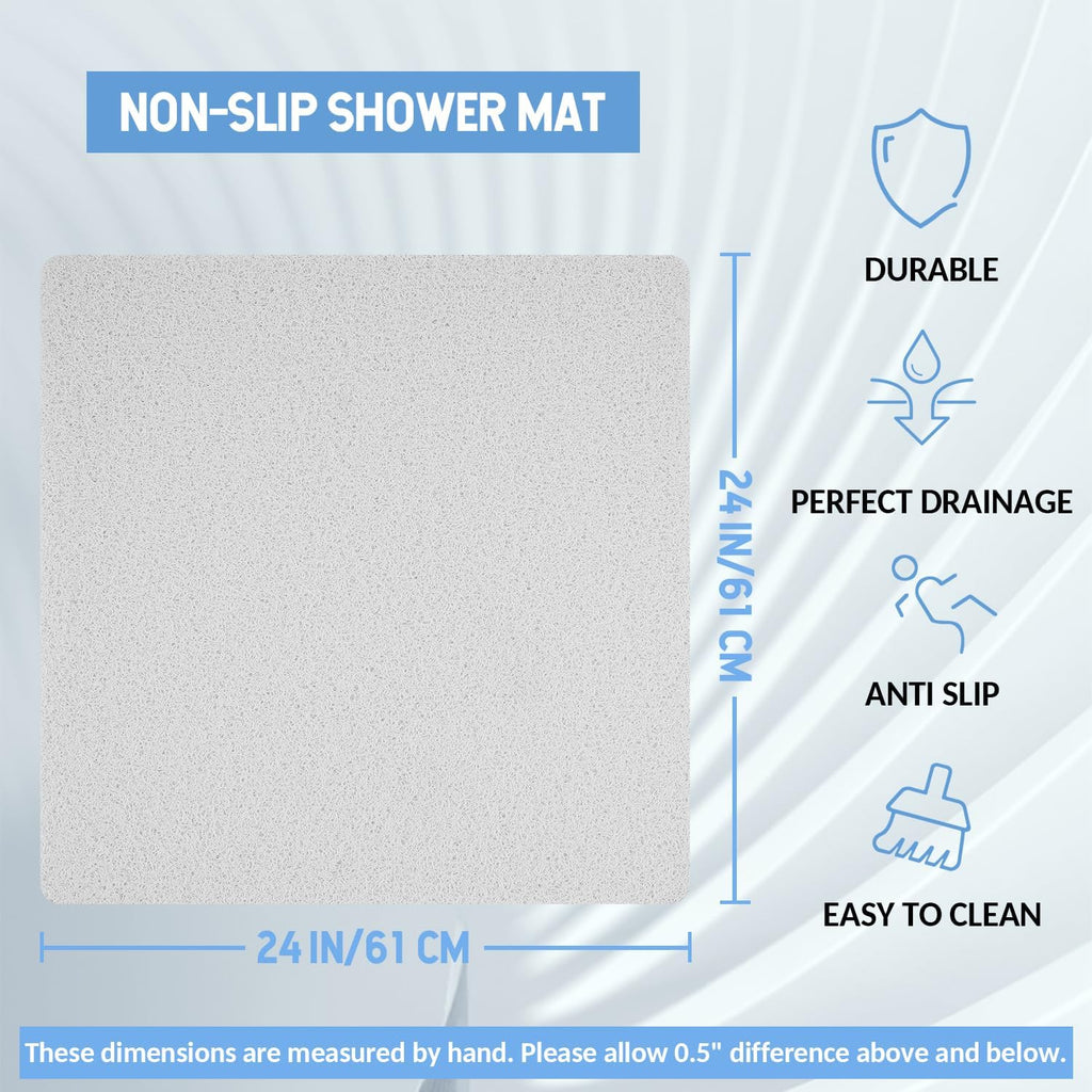 Non-Slip Bathtub Mat, Anti Slip Shower Mat, Fast Drying Bathtub Mats, Foot Scrubber Mat, Anti Slip Mat for Tub, Floor, Bathroom, Kitchen, Home, Hotel (White 24"×24")