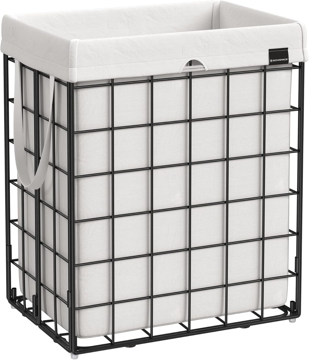 SONGMICS Laundry Hamper, 23.8 Gal. (90L) Laundry Basket, Collapsible Clothes Hamper, Black and White ULCB190W01