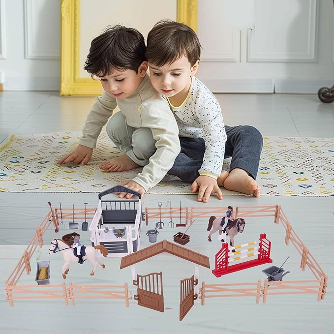 Horse Stable Playset, Pretend Play Toys Animal Toys Set for Boys and Girls 3+ Birthday Gifts