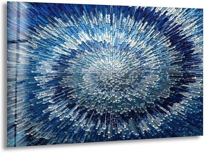My Photostation.com 28Wx18H'' Abstract Blue Textured Glass Wall ArtTempered Glass Printing Wall Decor Large Wall Art Wall Hangings