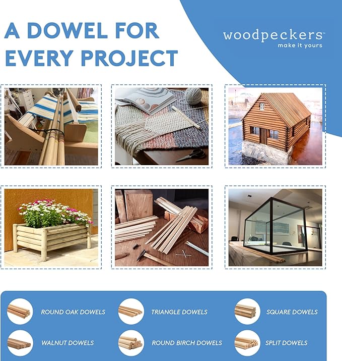 Dowel Rods Wood Sticks Wooden Dowel Rods - 1/2 x 48 Inch Unfinished Hardwood Sticks - for Crafts and DIYers - 5 Pieces by Woodpeckers