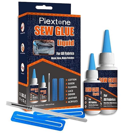 1 Min Quick Bonding Fast Dry Sew Glue Liquid Natural Latex Art Glue Reinforcing Adhesive Speedy Fix for All Fabrics Clothing Cotton Flannel Denim Leather Polyester Doll Repair (60ml+120ml)