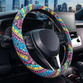 SEG Direct Steering Wheel Cover Handwoven Flax with Geometric Patterns, Anti-Slip & Breathable, Ethnic Style Steering Wheel Prot