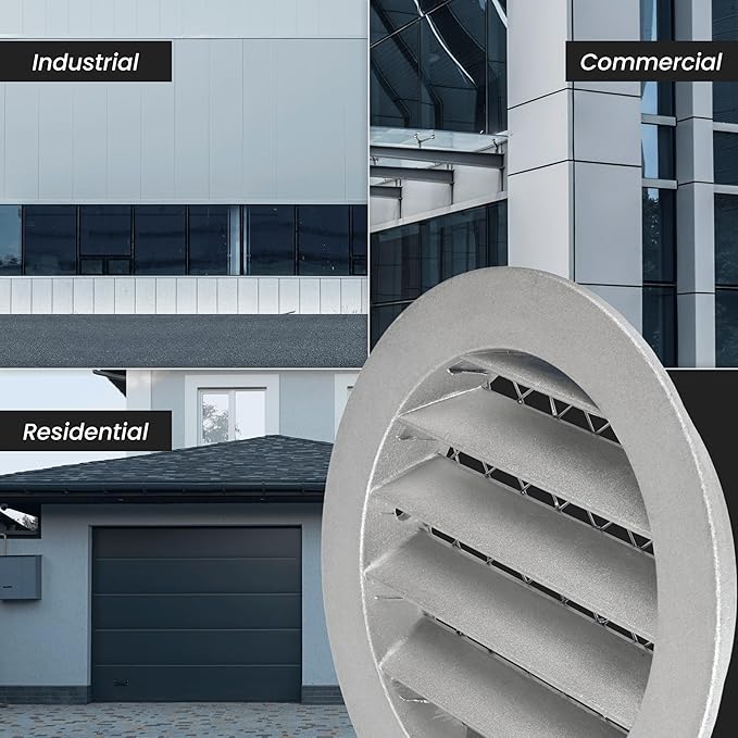 Repa Market 10" Inch Aluminum Gray Soffit Air Vent Cover - Louvered Round Gable Vent with Mesh Screen - Exhaust/Intake Ventilation Grill - House, Attic, Bathroom - Indoor/Outdoor Metal Duct Grate
