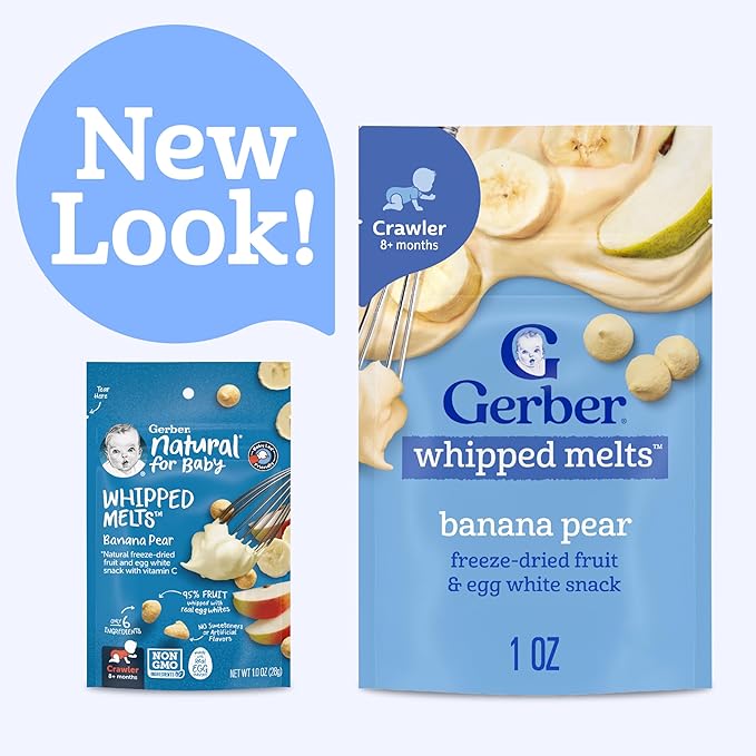 Gerber Stage 3 Baby Food Snacks, Banana Pear Whipped Melts, Baby Led Feeding, 7PK