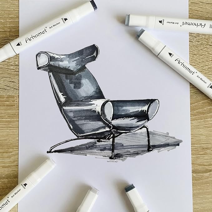 6pcs Grey Gray Alcohol Markers Set for Building Interior Design, Dual Tips Art Markers Drawing Sketched Double Tipped for Adults Kids (Cool Grey)