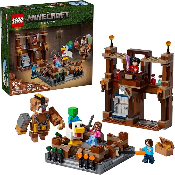 LEGO Minecraft Woodland Mansion Fighting Ring - Building Toy for Kids Age 10+ - Includes Steve, Garrett, & Henry Minecraft Figures, Plus a Chicken Jockey & More - Birthday Gift Idea for Fans - 21272