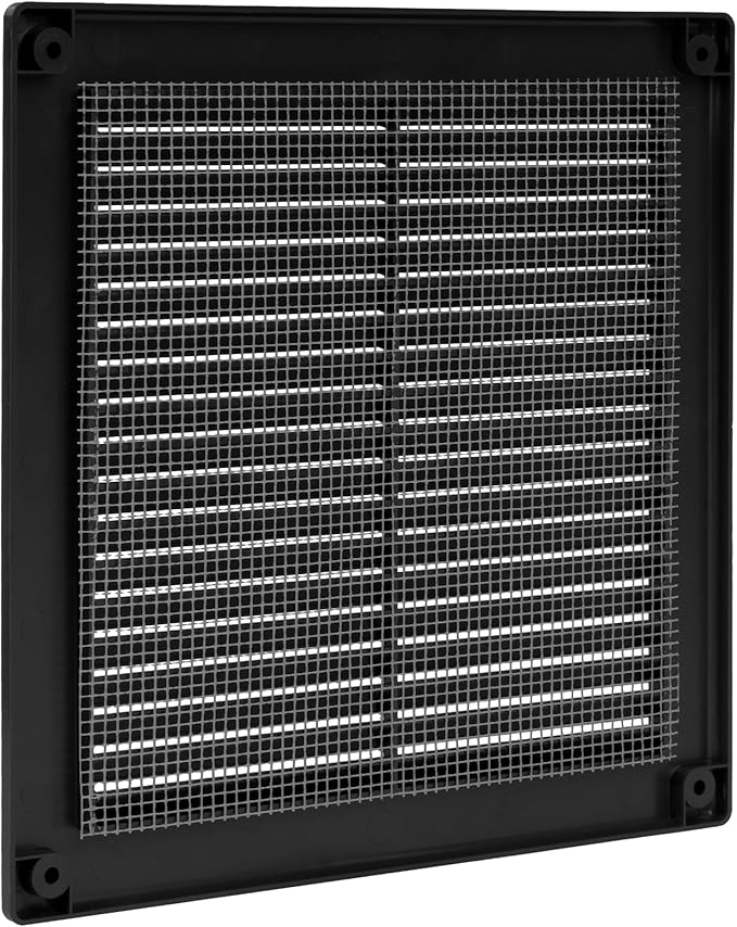 Repa Market 8 x 8 Inch (Outer) Black Square Air Vent Cover - Pack of 2 Plastic Fresh Air Intake Vent - AC Cover with Nylon Mesh Screen, Wall, Ceiling HVAC Return Air Register, Modern Soffit Vents