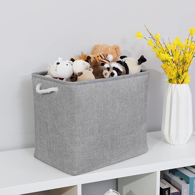 Bidtakay Collapsible Storage Bins for Clothes Large Grey Storage Baskets with Cotton Handles 17x12x15 In Set of 2 Fabric Cubby Storage Bins Livingroom Home Decorative Storage Organizer for Blankets