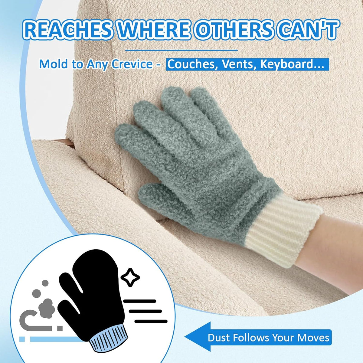 MIG4U 4 Pairs Microfiber Gloves - Dusting Gloves for House Cleaning - Washable Blind Cleaner Duster Tool (Blue/Pink/Gray/Navy,S/M)