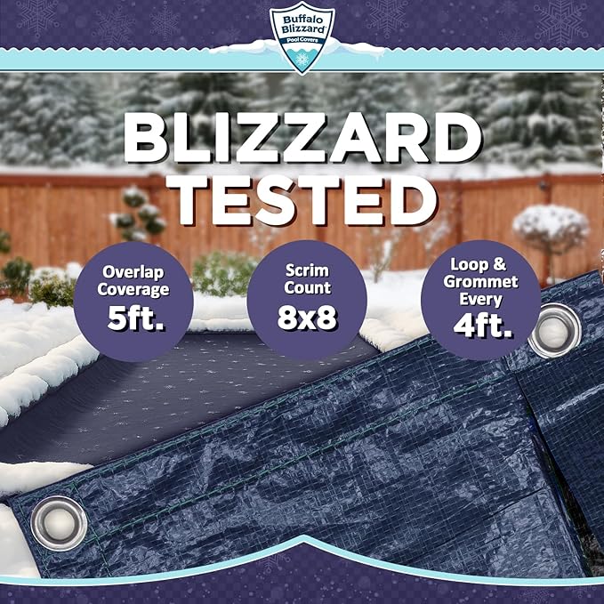 Buffalo Blizzard Deluxe 20 ft x 44 ft Rectangular Winter Pool Cover | Blue/Black | Closing Inground Swimming Pools | Easy to Install | Heavy Duty, Cold & UV Resistant | Shields from Seasonal Debris