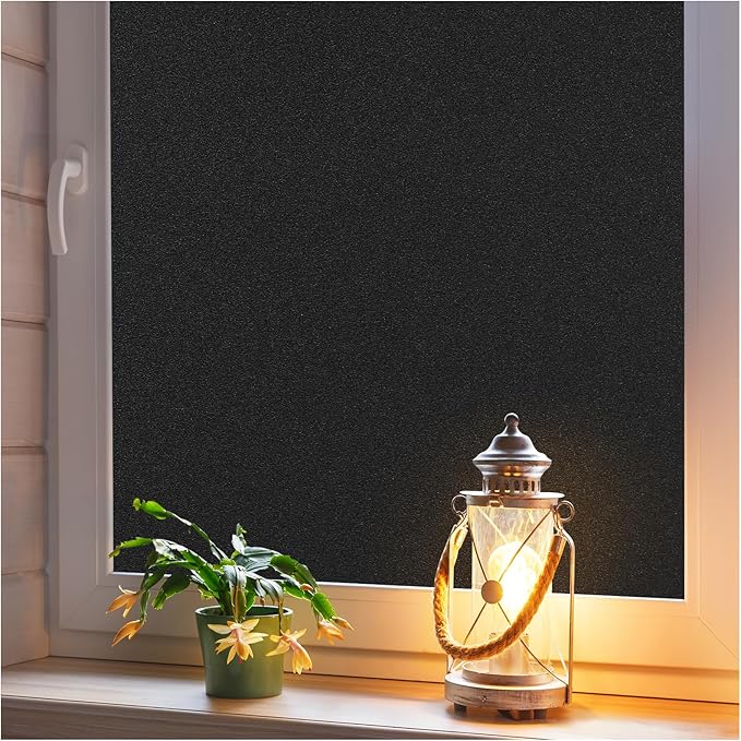 Haton Blackout Window Film, Frosted Privacy Cover for Glass, Sun Light Blocking Black Out Window Tint, Static Cling Room Darkening Heat Control Shades for Home Day and Night, Black 23.6" x 78.7"