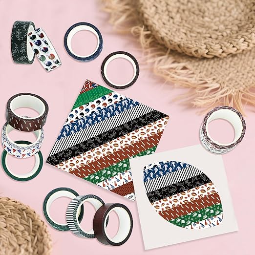 12 Rolls Football Washi Tape Sports Rugby Masking Tape Sport Decorative Tape for Scrapbook Journaling DIY Art Craft Party Decor Gifts Wrapping 16.4FT