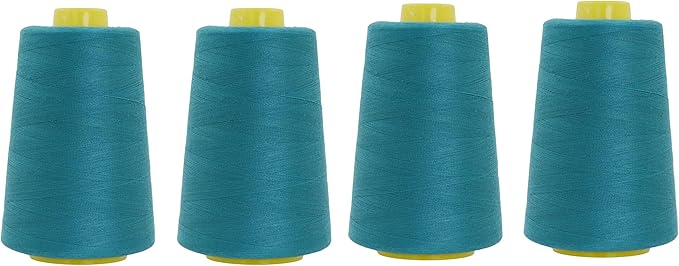 Mandala Crafts 4 Pack of Serger Threads Cones Spools - 40S/2 24000 Yards Polyester Teal Threads for Sergers Machine and Overlock Quilting Sewing Machine