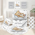 Personalized Crib Set, 5 Pcs Custom Baby Bedding with Name, Double Layer Nursery Bedding for Boy Girl, Soft Moon Bear Bedding Set, Gifts for Toddler, Infant, New Parents